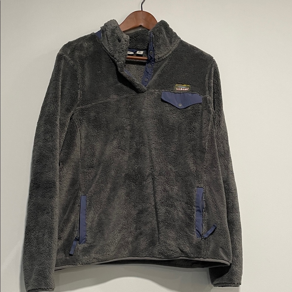 L.L. Bean Charcoal Fleece Jacket with Navy Trim